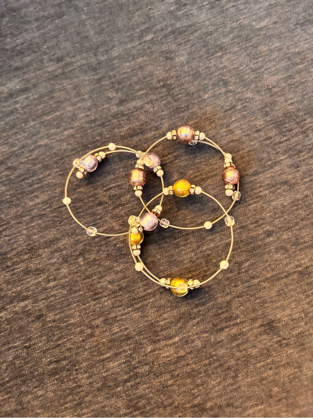 Gold Tone Beaded Stretch Bracelet Set - Yellow & Purple
